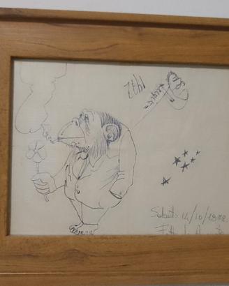 disegno di Augusto Daolio autografo e incorniciato