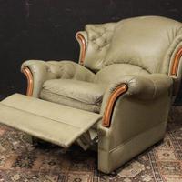 Poltrona Chesterfield recliner pelle verde e legno