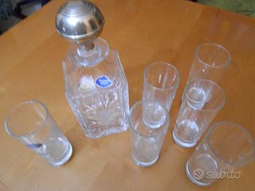 Servizio da liquore antico in argento e cristallo