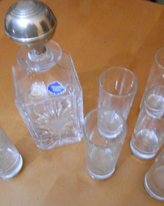 Servizio da liquore antico in argento e cristallo