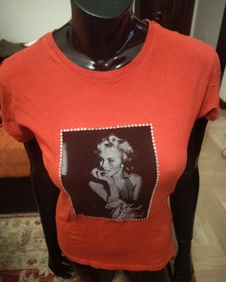 T-shirt MARILYN MONROE, Motivi ,girocollo,strass 