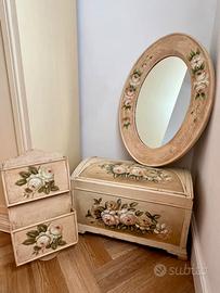 Set shabby chic - specchio, panca e portalettere