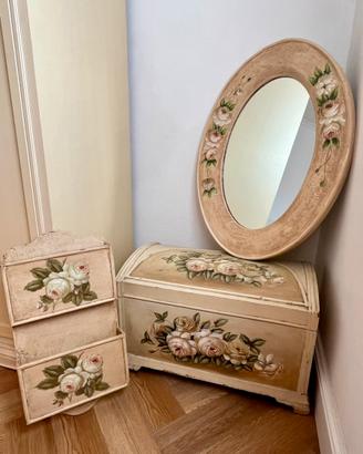 Set shabby chic - specchio, panca e portalettere