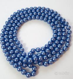 Collana perle vetro di pregio vintage blu ardesia
