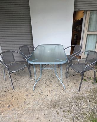 Tavolo da giardino in vetro + 4 sedie