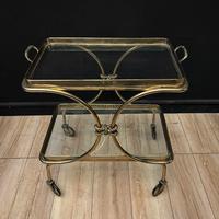 Raffinato carrello in ottone con piano in cristall