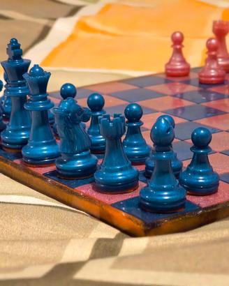 Scacchiera resina epoxy blu/rosa