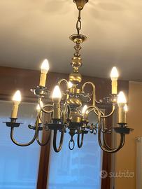 Lampadario ottone  8 lampadine vintage