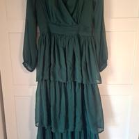 Vestito a balze con scollo a v incrociato, verde