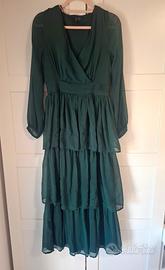 Vestito a balze con scollo a v incrociato, verde