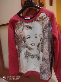 felpa rossa con strass e volto Marylin Monroe 