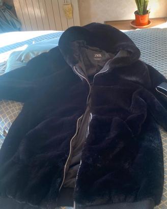 Cappotto Zara nero tg L castorino sintetico