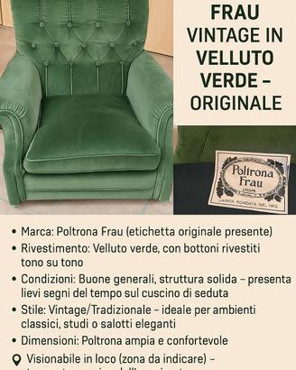 Poltrona Frau Vintage in velluto verde - originale