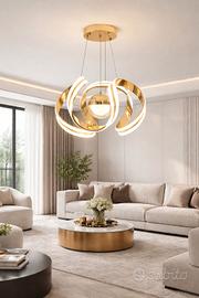 lampadario dorato a sospensione LED moderno 