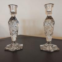 Coppia candelabri in vetro molato di Murano