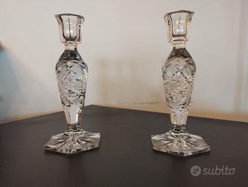 Coppia candelabri in vetro molato di Murano