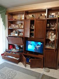 parete attrezzata in legno massello colore noce