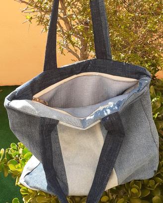 Borsa in jeans foderata con cerniera