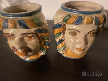 Coppia Teste di Moro Alessi Caltagirone ceramica