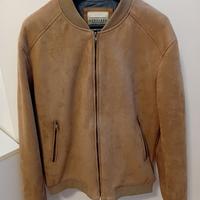 Bomber College da uomo in pelle scamosciata beige
