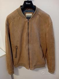 Bomber College da uomo in pelle scamosciata beige