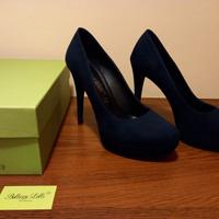 Scarpe donna camoscio blu scuro, tacco 12