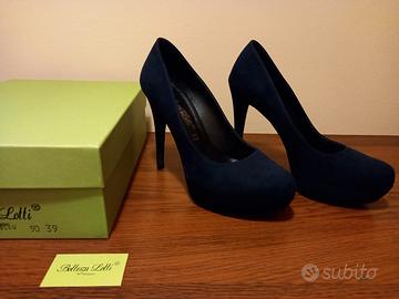 Scarpe donna camoscio blu scuro, tacco 12