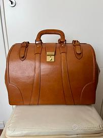 Borsa da dottore vintage in vera pelle marrone
