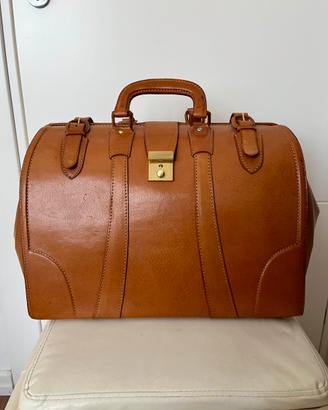 Borsa da dottore vintage in vera pelle marrone