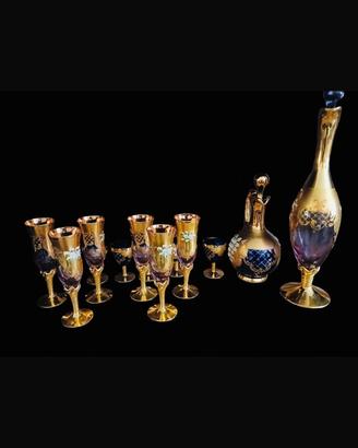 Servizio da rosolio in vetro di murano e oro zecch