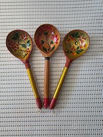 Set 3 Cucchiai in legno dipinti a mano 