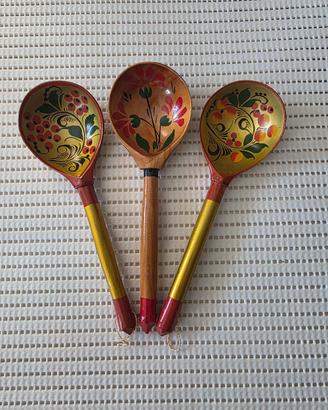 Set 3 Cucchiai in legno dipinti a mano 
