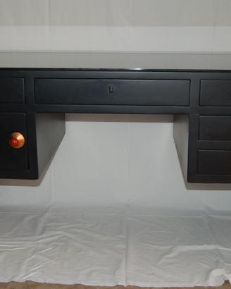 Scrivania nera in legno e vetro, anni '40
