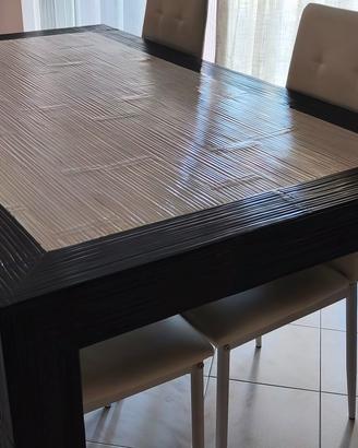 Tavolo rettangolare in legno, rivestimento in bam 