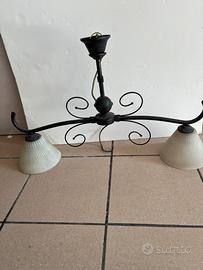 Lampadario a 2 luci in ferro battuto