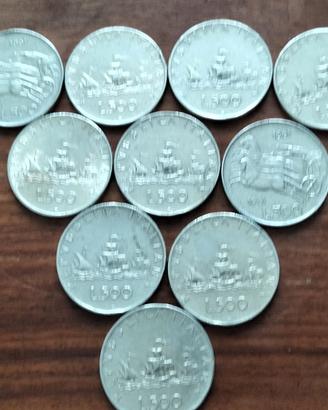 LOTTO 500 LIRE ARGENTO CARAVELLE 10 PEZZI