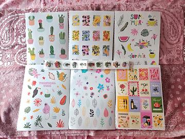 6 fogli stickers tema Estate/Summer + 50 bollini