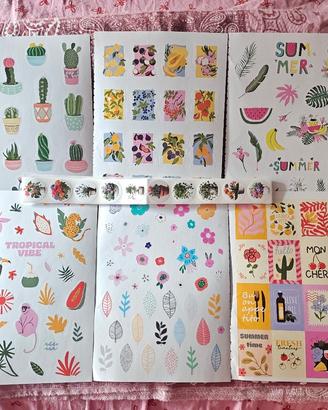 6 fogli stickers tema Estate/Summer + 50 bollini