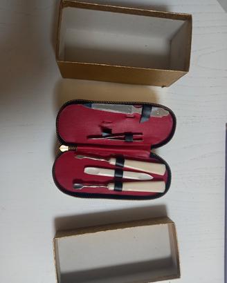 Spazzola/astuccio set manicure da viaggio vintage