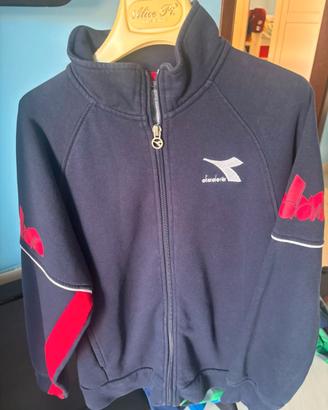 Giacca Felpa Diadora Blu e Rossa con Zip. Tg 10A