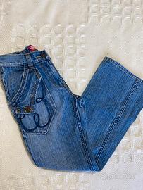 Jeans pink star,taglia 34,in denim 100%cotone, y2k