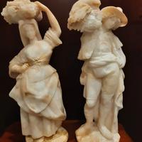 antica coppia di sculture in alabastro 