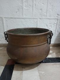 Antico paiolo pentolone in rame con manici ferro 