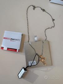 Collana con croce uomo “Rosso Amante” in acciaio
