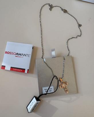 Collana con croce uomo “Rosso Amante” in acciaio