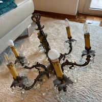 Lampadario in ottone e cristalli