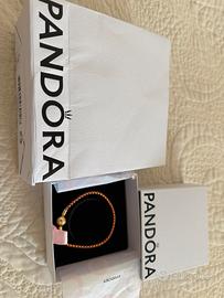 bracciale pandora intreccio tessuto rosso e oro