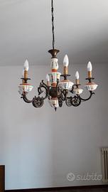 Lampadario Vintage  Ottone e Ceramica 