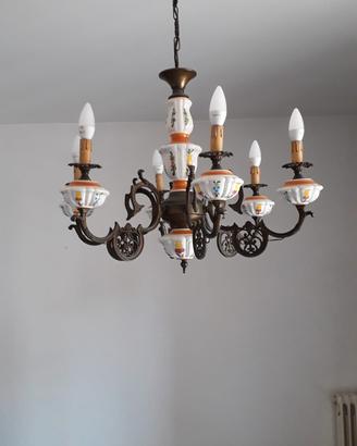 Lampadario Vintage  Ottone e Ceramica 