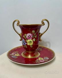 Vaso con sottopiatto in porcellana Limoges